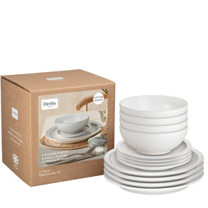 Denby Cotton White 12 Piece Tableware Set